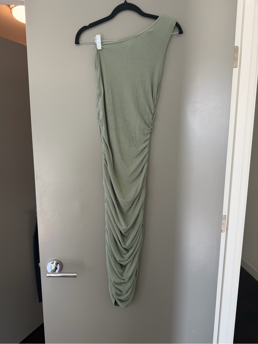 Mable One-Shoulder Ruched Midi Dress - Sage Green